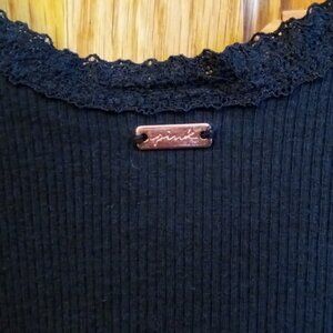 PINK Victoria’s Secret Cropped Black Tank Top Sz XL w/Lace Trim